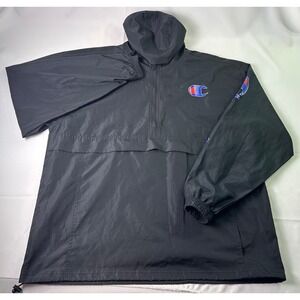 Champion Pullover Windbreaker Jacket Mens Large Black Logo‎ Athletic Lightweight